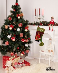 Foto schouw met kerstboom rendier